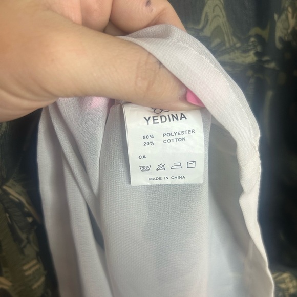 YEDINA size S, long sleeve dress green and black, sequins, sheer - Picture 7 of 7